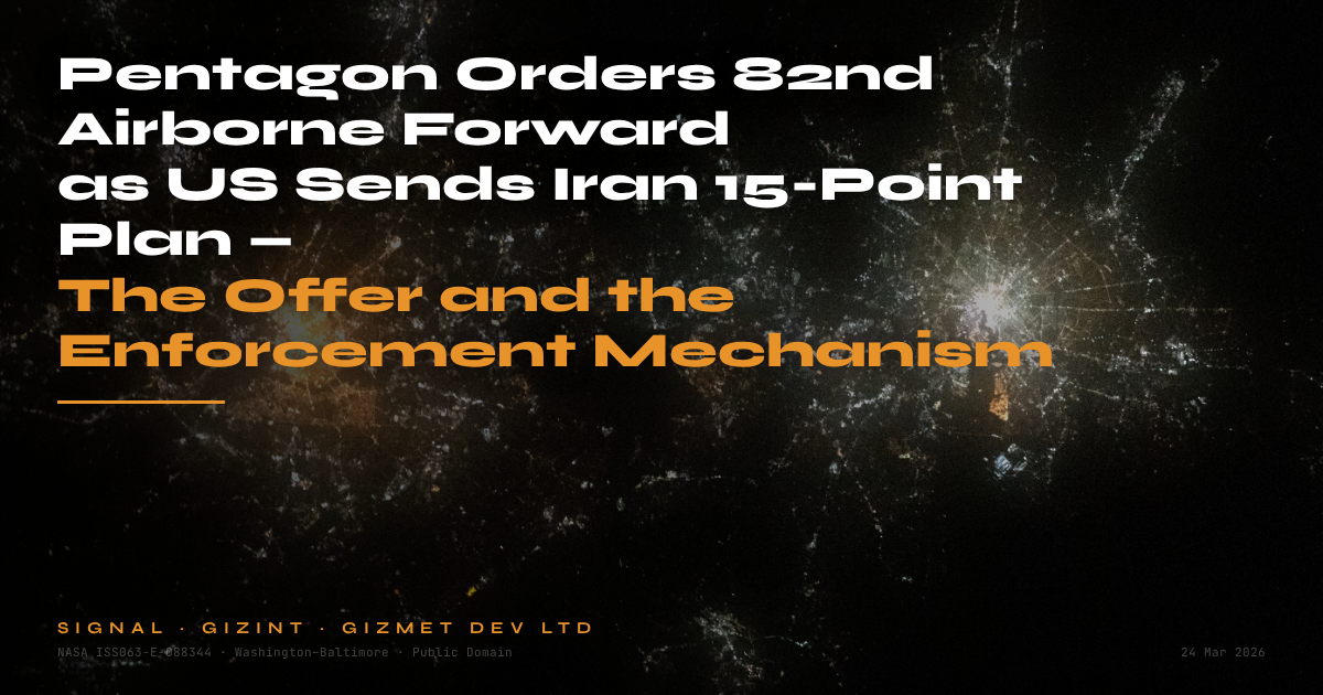 Pentagon Orders 82nd Airborne Forward as US Sends Iran 15-Point Plan — The Offer and the Enforcement Mechanism