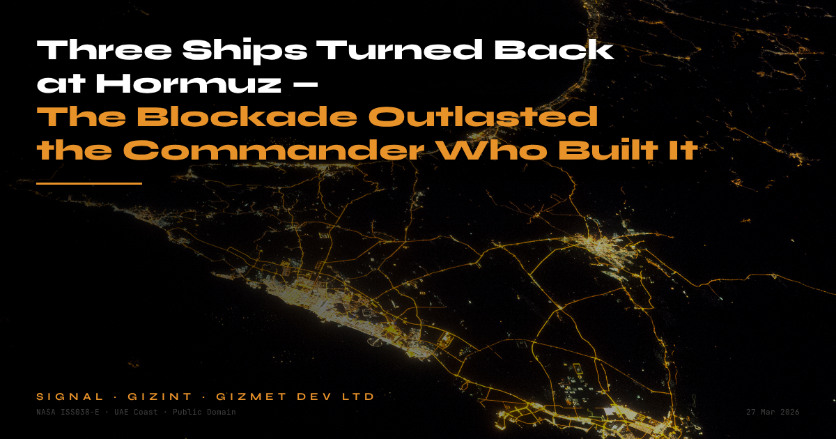 Three Ships Turned Back at Hormuz — The Blockade Outlasted the Commander Who Built It